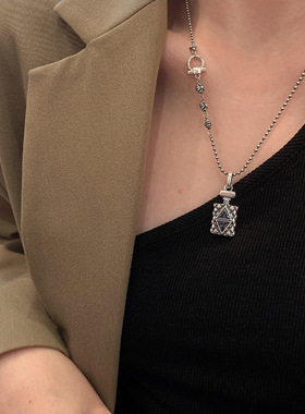 s925纯银独特复古锆石香水瓶吊坠女项坠仅吊坠小众设计感银饰