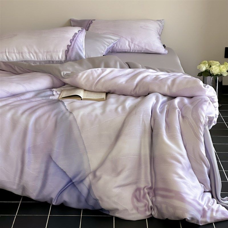 轻奢简约渐变色兰精天丝四件套丝滑裸睡亲肤被套1.8m床单床上用品,淘宝优惠券,粉丝福利购,淘宝优惠卷