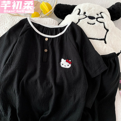 云朵棉睡衣女生夏季圆领可爱短袖短裤套装日系卡通纽扣夏天家居服 - 图3