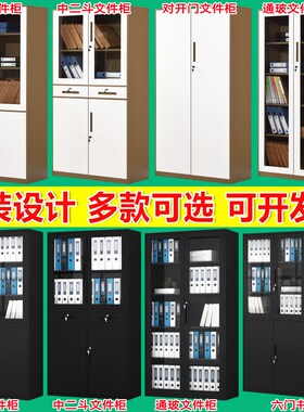 福州铁皮带锁文件柜钢制更衣储物收纳柜玻璃门抽屉档案资料柜矮柜