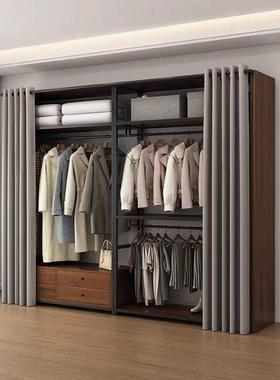 落地简易挂衣架衣柜卧室金属收纳组合家用衣架带侧板开放式衣帽架