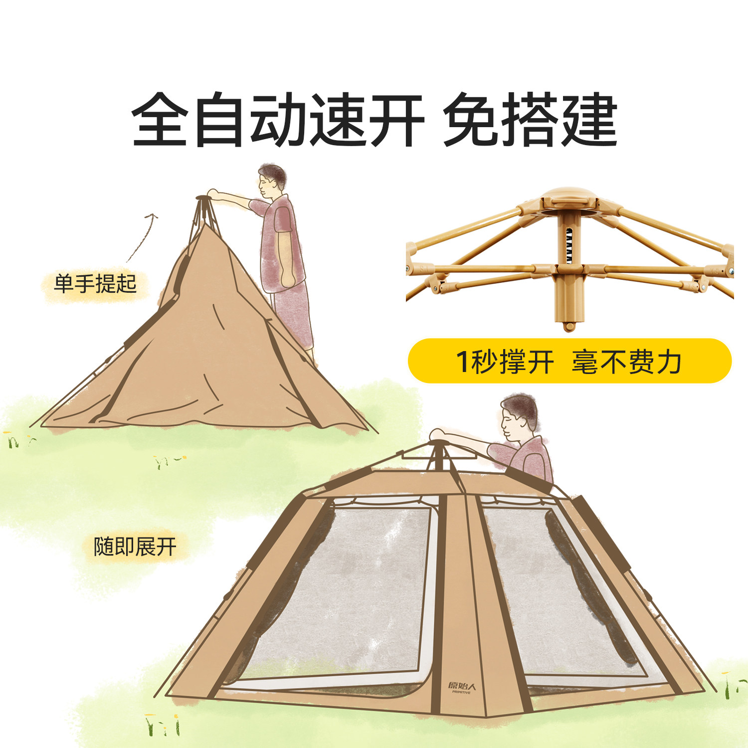 原始人帐篷户外便携式折叠自动野外露营装备全套野营过夜加厚防雨,淘宝优惠券,粉丝福利购,淘宝优惠卷