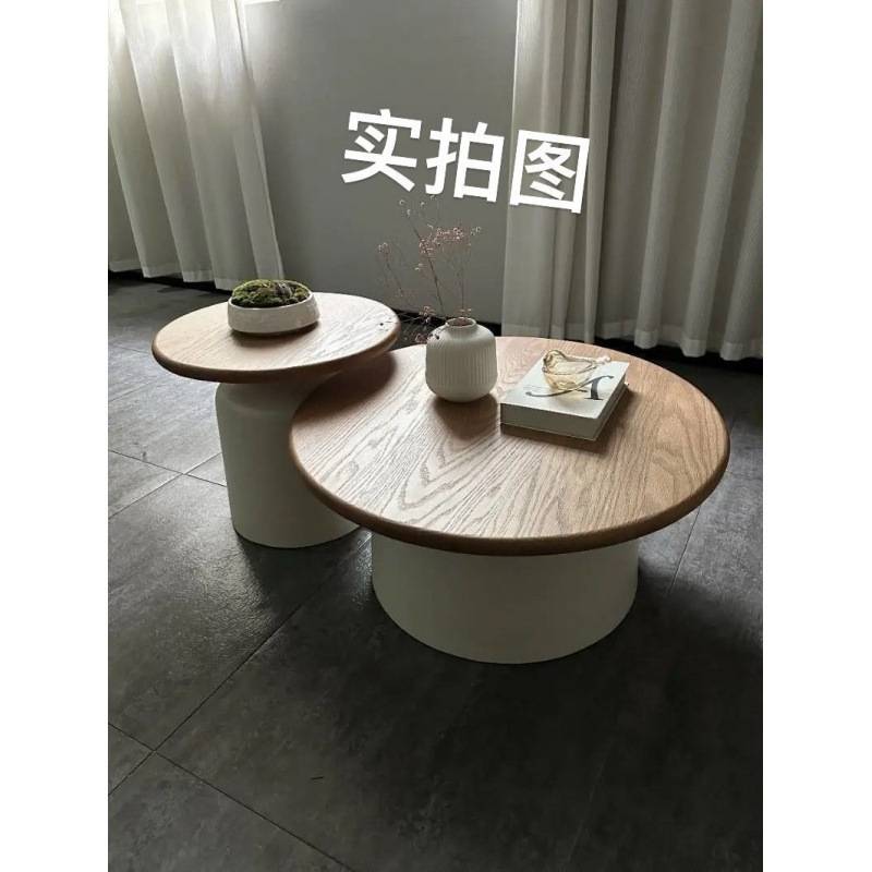 奶油风实木茶几客厅家用小户型简约现代网红边几新款圆形日式茶台 - 图1