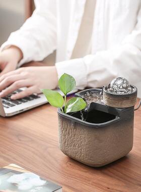 永动循环水生水财小鱼缸公山水流盆景摆件办室桌面旋10022253转晶