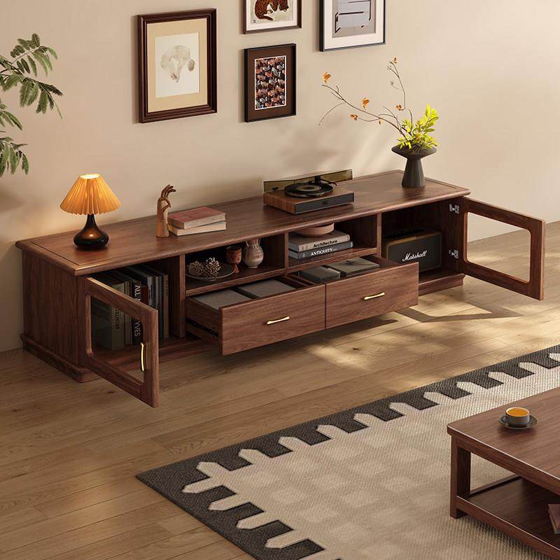 黑胡桃木电视柜现代简约实木客厅收纳柜家用小户型茶几电视柜组合,淘宝优惠券,粉丝福利购,淘宝优惠卷