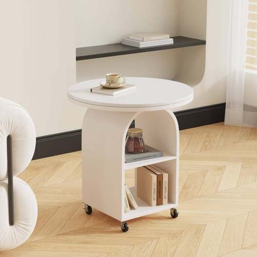 简约OWQ圆形边几移动岩板头储物茶小床茶几客厅沙发边柜桌阳台泡 - 图0