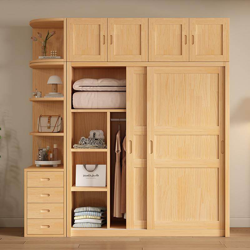 全实木衣柜家用卧室推拉门松木移门简易衣橱结实耐用原木儿童柜子,淘宝优惠券,粉丝福利购,淘宝优惠卷