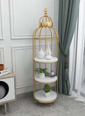 北欧铁艺鸟笼摆件室内轻奢多层架客厅落地置物架家居房间大型摆设