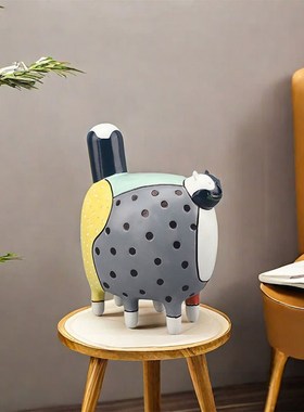 欧式轻奢抽象彩色波点猫咪树脂摆件客厅卧室玄关儿童房家居装饰品
