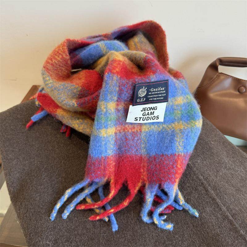 2026新款保暖新品显白红蓝色加长格子羊毛围巾女保暖围脖百搭披肩,淘宝优惠券,粉丝福利购,淘宝优惠卷