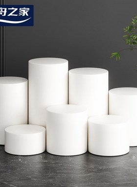 展示台模特e圆形柱墩子橱窗摆台白色木质地台高低展台架柜装饰