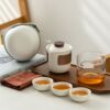 Ceramic travel tea set, one pot, three cups and four cups, glass male cup, outdoor portable bag, Kung Fu tea set, customized