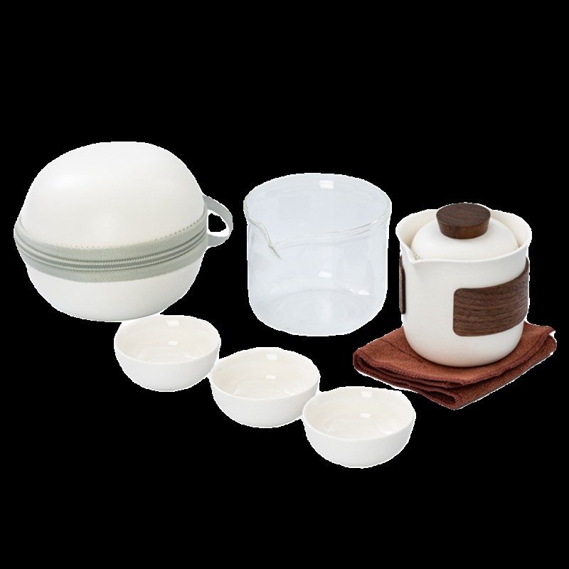 Ceramic travel tea set, one pot, three cups and four cups, glass male cup, outdoor portable bag, Kung Fu tea set, customized