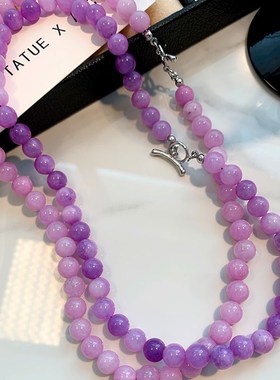 夏季葡萄项链女显肤白手工串珠玉髓锁骨链气质清新紫水晶冰种颈链