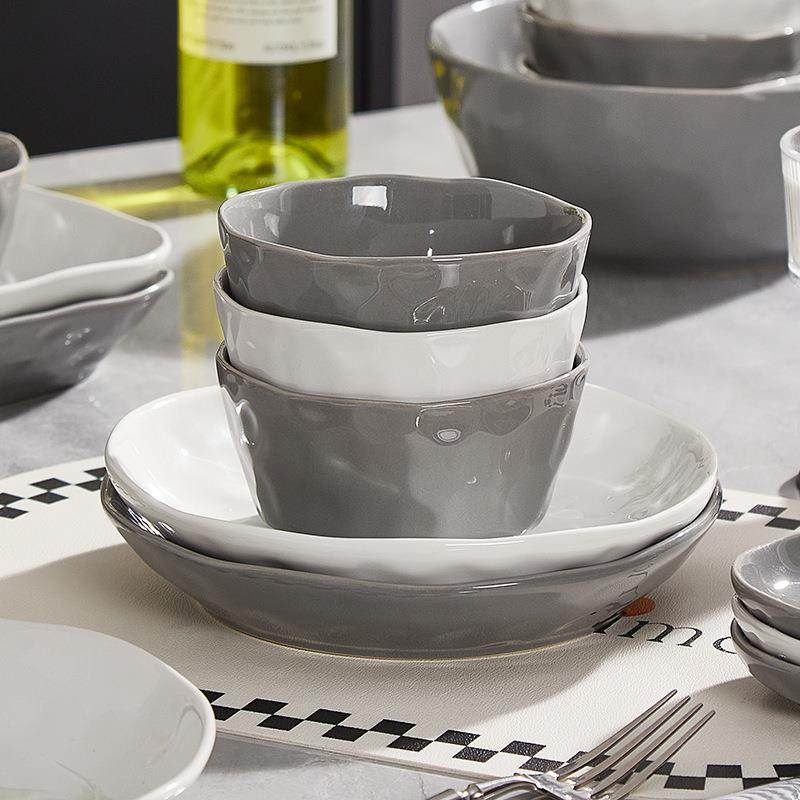 釉下彩碗盘餐具灰白布纹碗盘家用新款碗碟套装碗盘餐具整套微波炉,淘宝优惠券,粉丝福利购,淘宝优惠卷