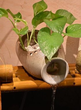 陶瓷鱼缸水循环竹子流水摆件瓷缸石槽圆形瓦缸养鱼增氧小型过滤器