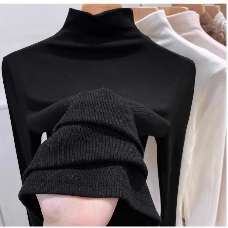 拉夏贝尔2025新款极简风半高领打底衫长袖打底衫内搭修身显瘦上衣 - 图0