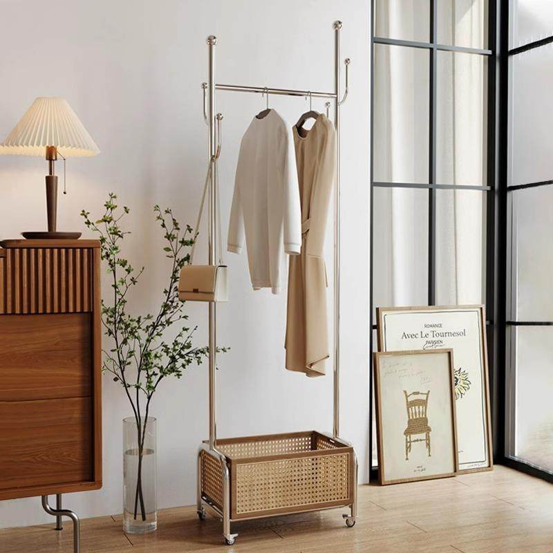 藤编衣帽架落地客厅卧室房间挂衣架中古家用床边衣物收纳架可移动,淘宝优惠券,粉丝福利购,淘宝优惠卷