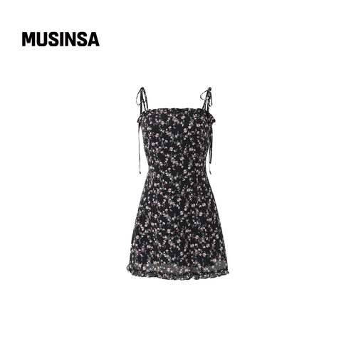 Not your rose 韩国25秋冬女黑色显瘦法式碎花吊带连衣裙MUSINSA - 图2
