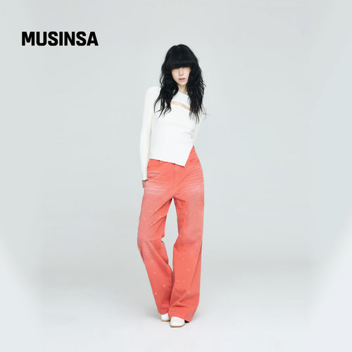 INSTANTFUNK韩国女士25秋镂空绑带侧开叉斜摆修身针织衫MUSINSA - 图1