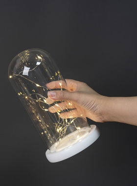 防脱落发光玻璃罩透明展示盒人偶圣诞树积木手模桌面手办防尘罩