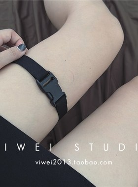 超A机能风工装格 臂环腿环项圈暗黑多用O锁扣弹力蹦迪舞蹈臂