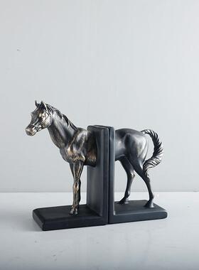 新式复古树脂创马头书档摆件书房书柜书桌意动物GD-A1308书装靠中