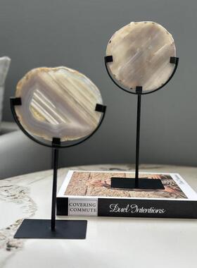 现代厅柜摆PYV件中古玛瑙客摆件房法式复古样板玄关电石视柜软装