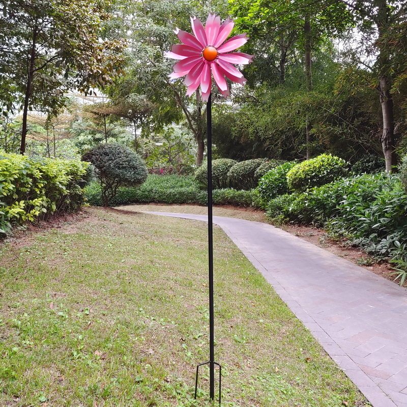 跨境热销庭院花园园林景观郁金香花朵装饰道具户外铁艺多彩小风车 图4
