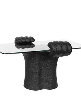 简约现代黑色树脂几何玻璃创意双手举托盘样板房客厅室.内软装摆