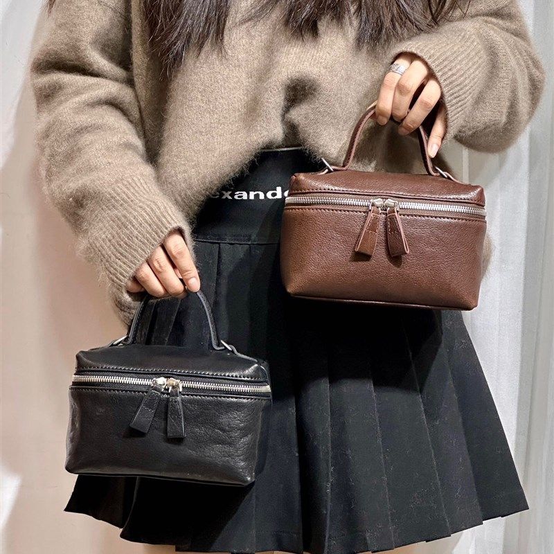 欧货包包女2023新款复古牛皮手拎小方包高级感小众百搭单肩斜挎包,淘宝优惠券,粉丝福利购,淘宝优惠卷