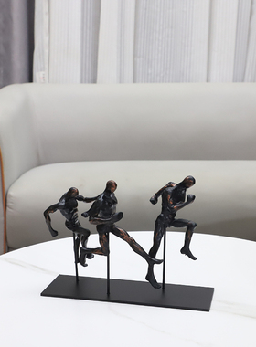 现代简约复古奔跑人物雕塑摆件客厅书房酒店电视柜样板房家居饰品