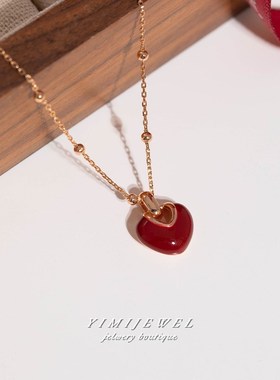 石榴桃心春夏红色爱心吊坠项链高级感锁骨链女纯银2024新款