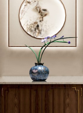 全铜兰花花艺摆件客厅电视柜中式家居软装饰品入户玄关壁龛工艺品