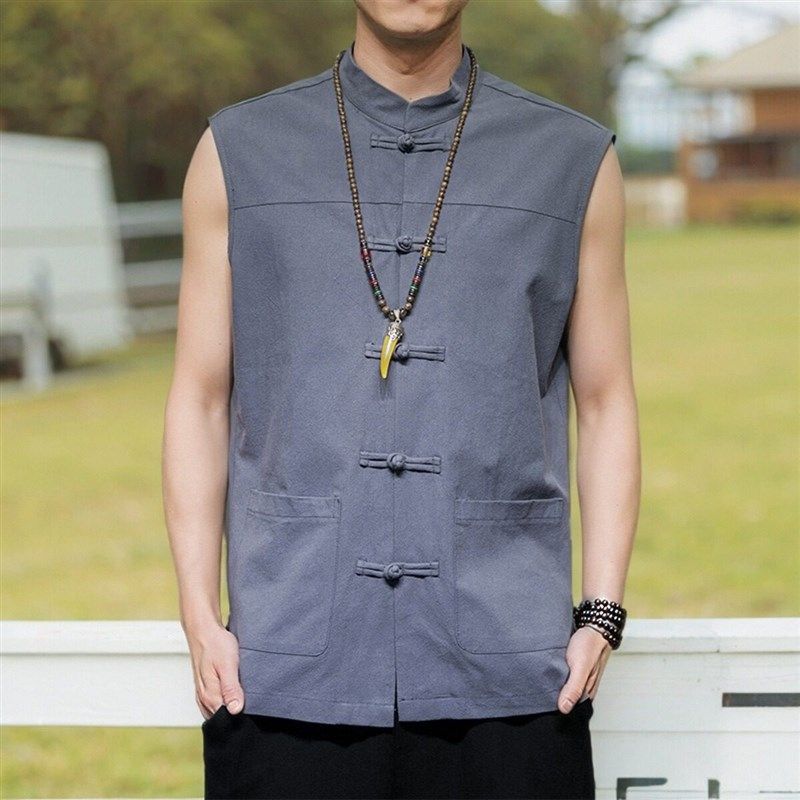 新款男马甲中国风休闲背心盘扣复古新中式加肥加大码男装无袖坎肩,淘宝优惠券,粉丝福利购,淘宝优惠卷