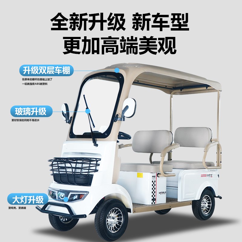 小巴士老年人电动代步车残疾人电瓶车四轮车小型接送孩子家用带棚 - 图0