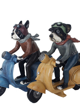 美式乡村欧式复古创意个性机车雪纳瑞狗狗动物装饰品摩托车摆件
