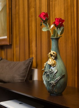 彩铜蕙兰花瓶纯铜中式家居装饰品干花花瓶客厅办公室新居摆放