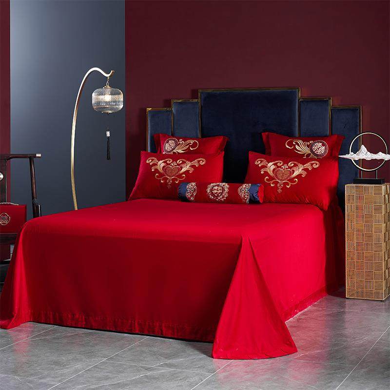 新中式婚庆全棉大红色喜被结婚四件套纯棉婚嫁刺绣款陪嫁床上用品,淘宝优惠券,粉丝福利购,淘宝优惠卷