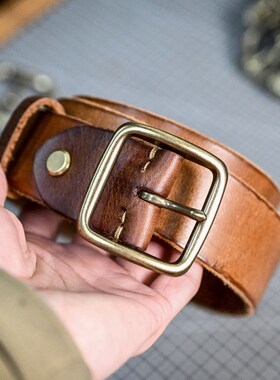 头层纯牛皮腰带男休闲手工皮带男真皮针扣正品复古时尚百搭裤带潮