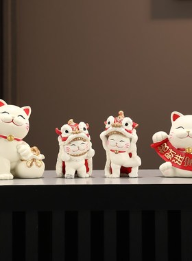 新款招财猫摆件j入户玄关客厅旺宅摆件可爱四口电视机柜台面装饰