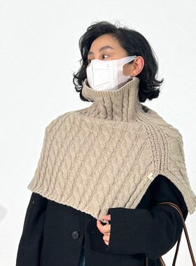 中世纪斗篷披肩高领针织围脖配大衣百搭麻花套头开叉罩衫秋冬季女