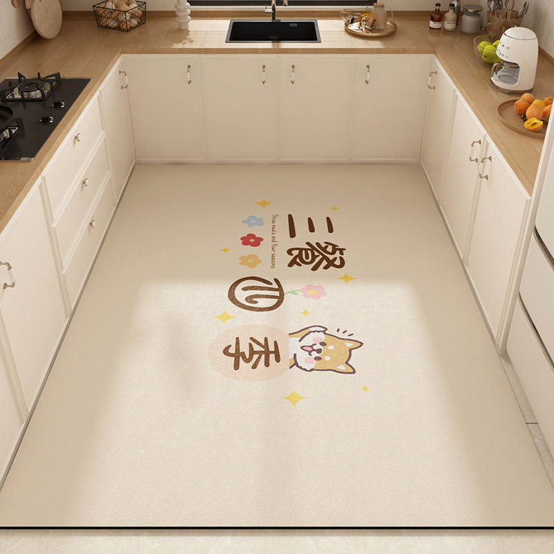 French cream style full kitchen floor mat pvc waterproof and oil proof wipeable and washable carpet large area full non-slip