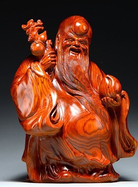 花梨木雕刻老寿星公摆o件家居客厅装饰红木工艺品生日祝寿贺寿送