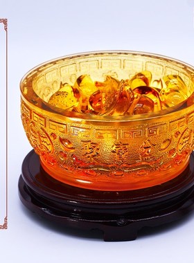 琉璃沈万三聚宝盆摆件家居玄关风水装饰工L艺品聚财招店铺开业乔