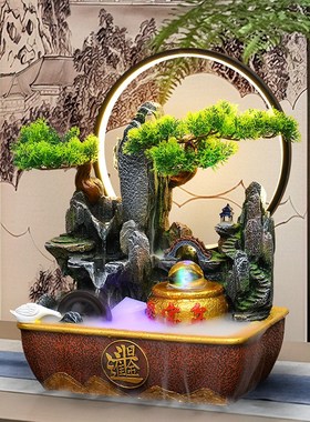 招财流水摆件客厅桌面假山风水轮循环水造景N办公室前台聚宝盆开