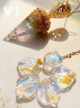 灵摆天然水晶海蓝宝项链紫水晶吊坠金属工具树脂原创新手女srt