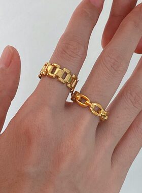 直接封神！简约潮流百搭叠戴链条戒指博主风上档次可水洗指环食指