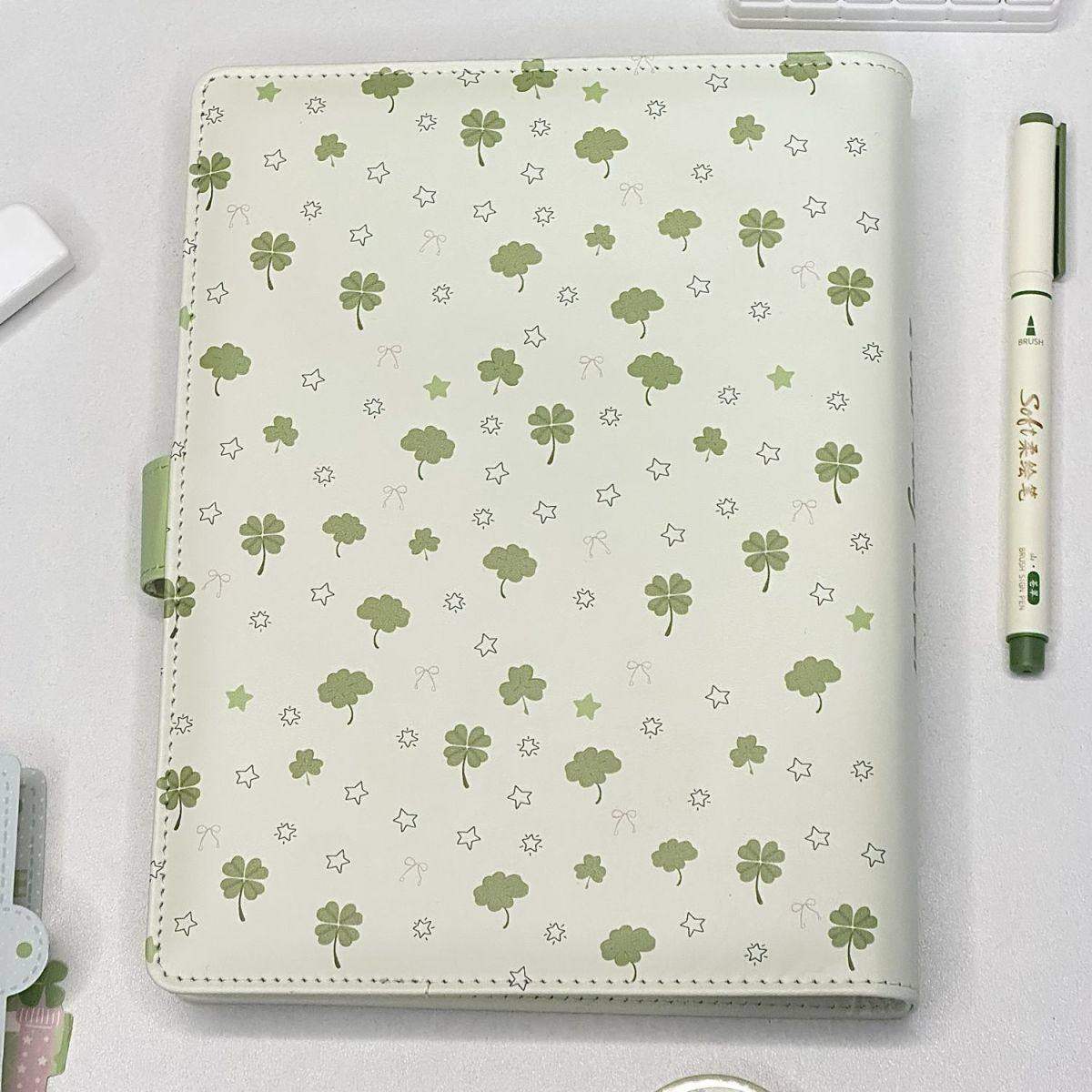 ins风小清新A5四叶草活页可拆卸笔记本高颜值PU皮质手账本记事本,淘宝优惠券,粉丝福利购,淘宝优惠卷