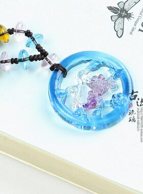 古法琉璃坊复古梅花吊坠古风项链配女生汉服月满梅香蓝色琉璃平安